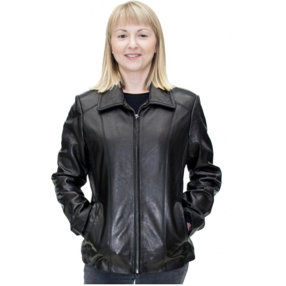 Black Lamb Leather 25” Scuba Style Shaped Zip Jacket